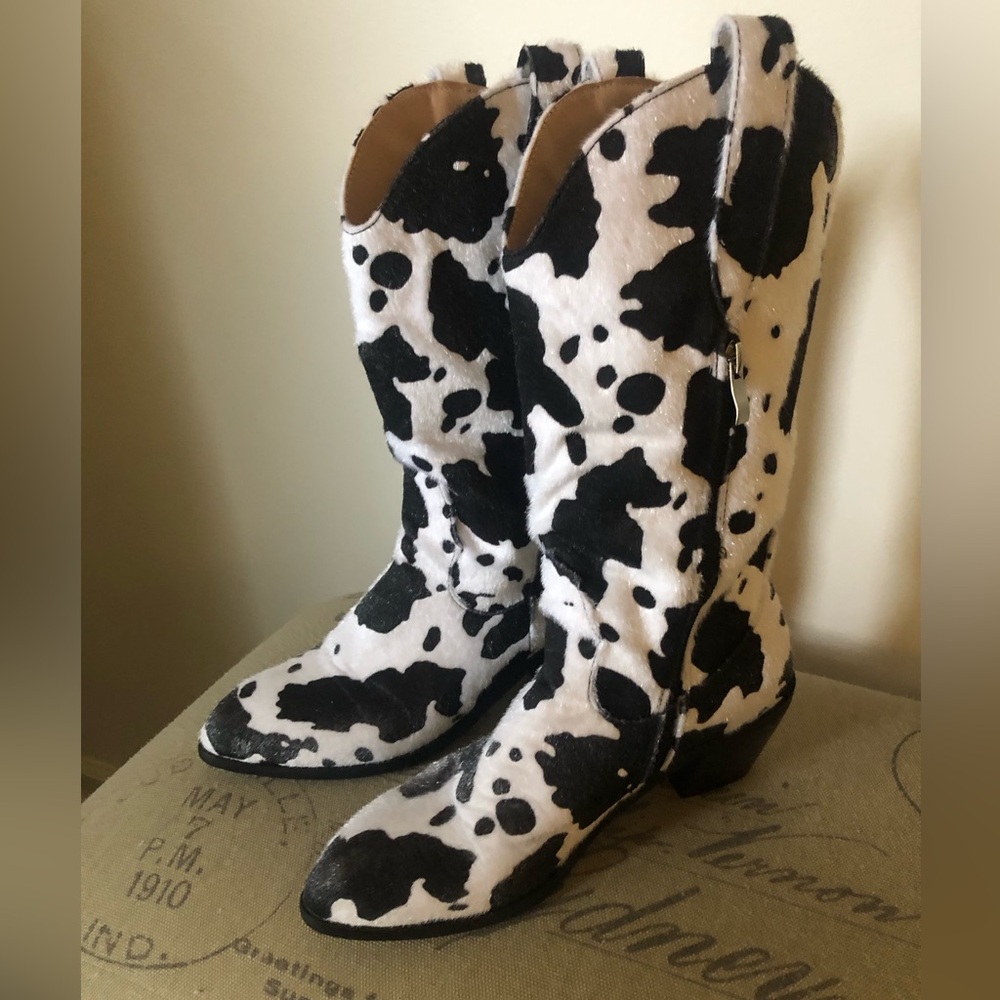 Cow print boots